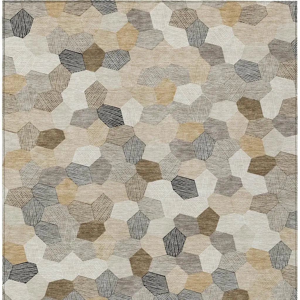 10' X 14' Beige And Ivory Geometric Washable Indoor Outdoor Area Rug Homeroots Outdoor