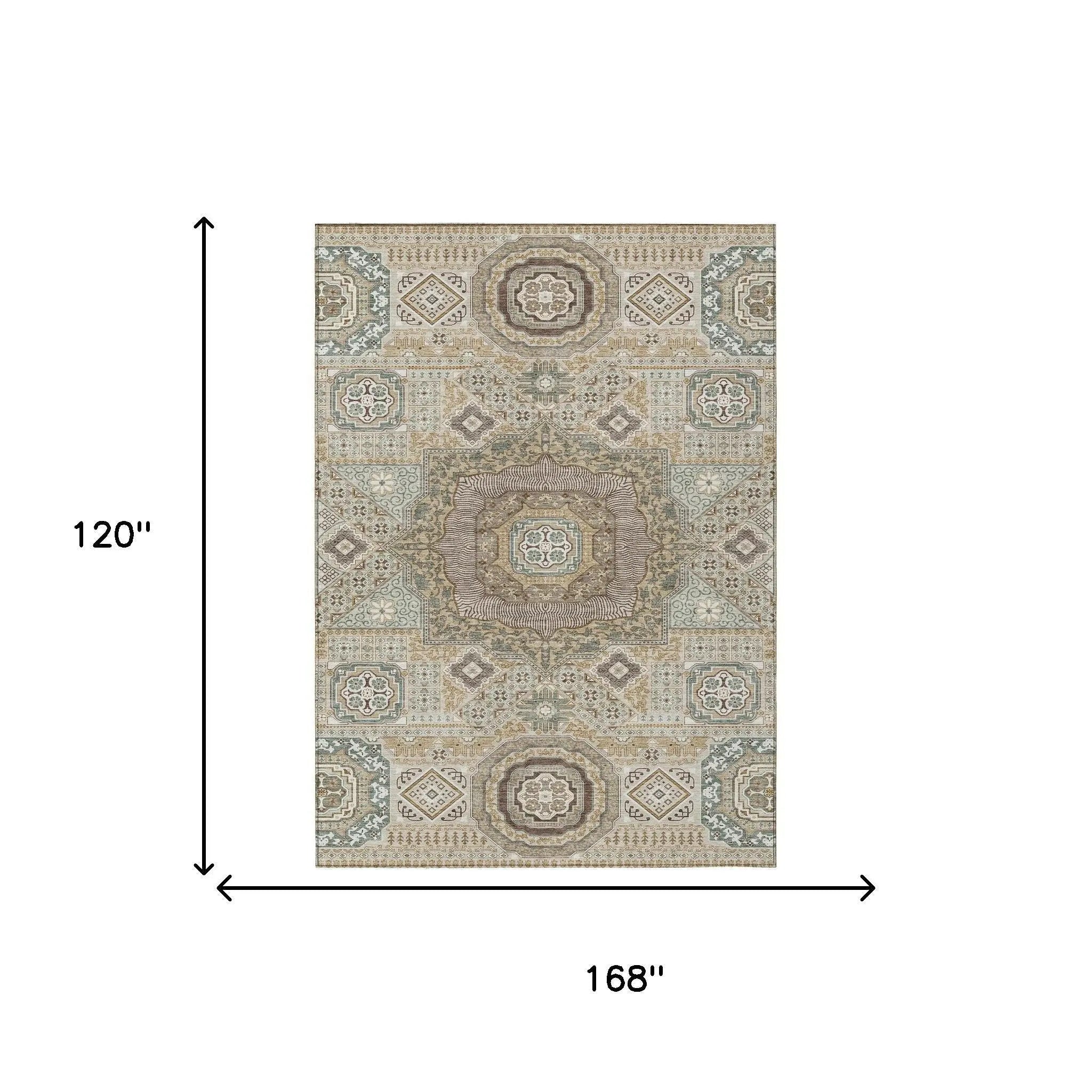 10' X 14' Beige And Ivory Oriental Washable Indoor Outdoor Area Rug Homeroots Outdoor