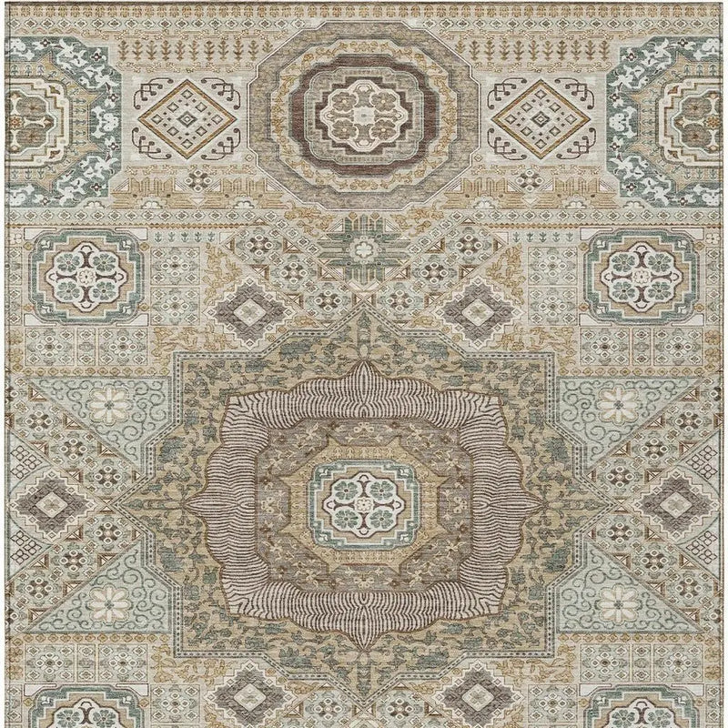 10' X 14' Beige And Ivory Oriental Washable Indoor Outdoor Area Rug Homeroots Outdoor