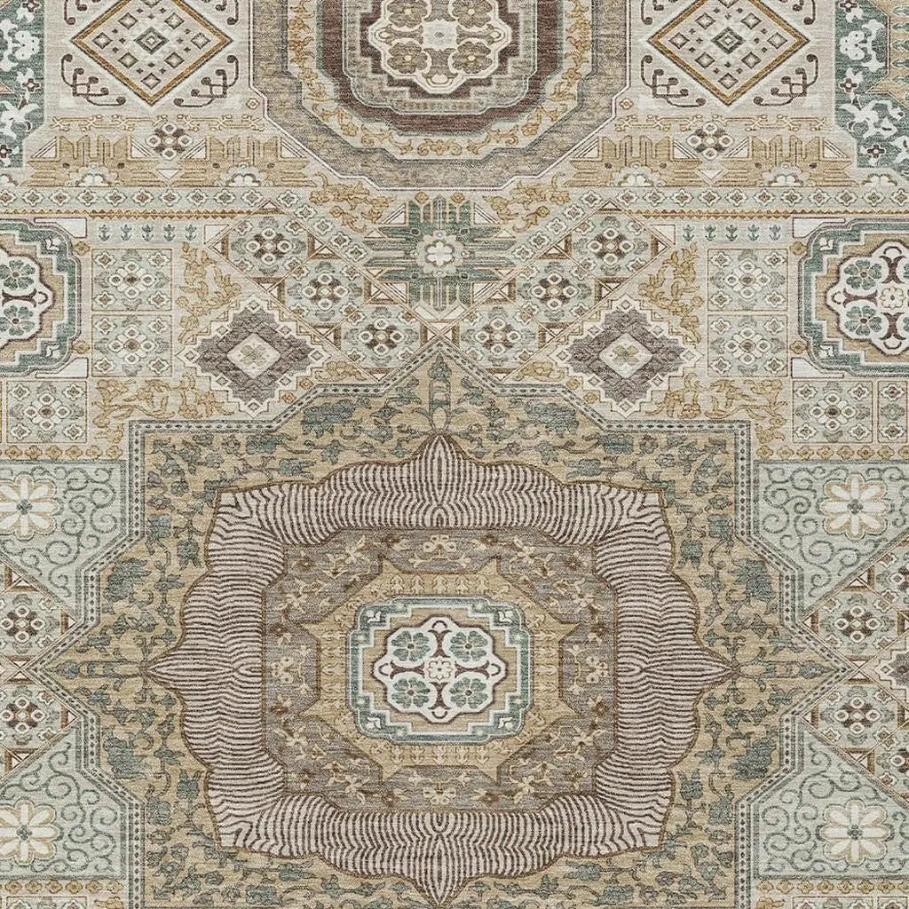 10' X 14' Beige And Ivory Oriental Washable Indoor Outdoor Area Rug Homeroots Outdoor