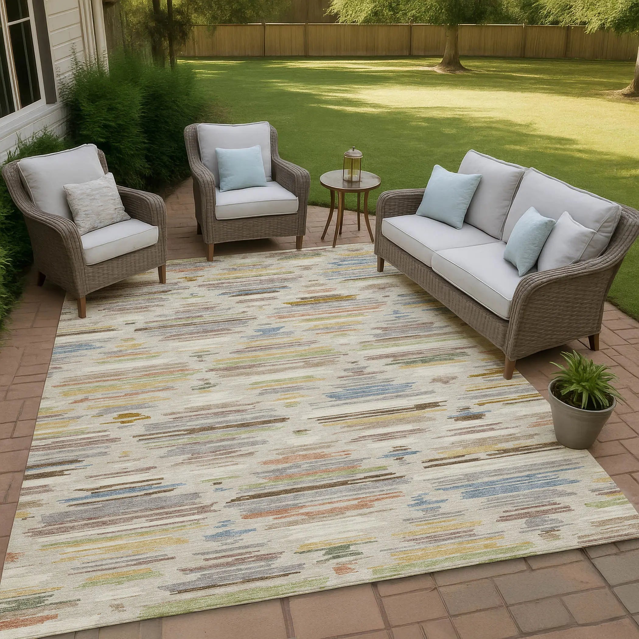 10' X 14' Beige And Ivory Southwestern Washable Indoor Outdoor Area Rug Homeroots Outdoor