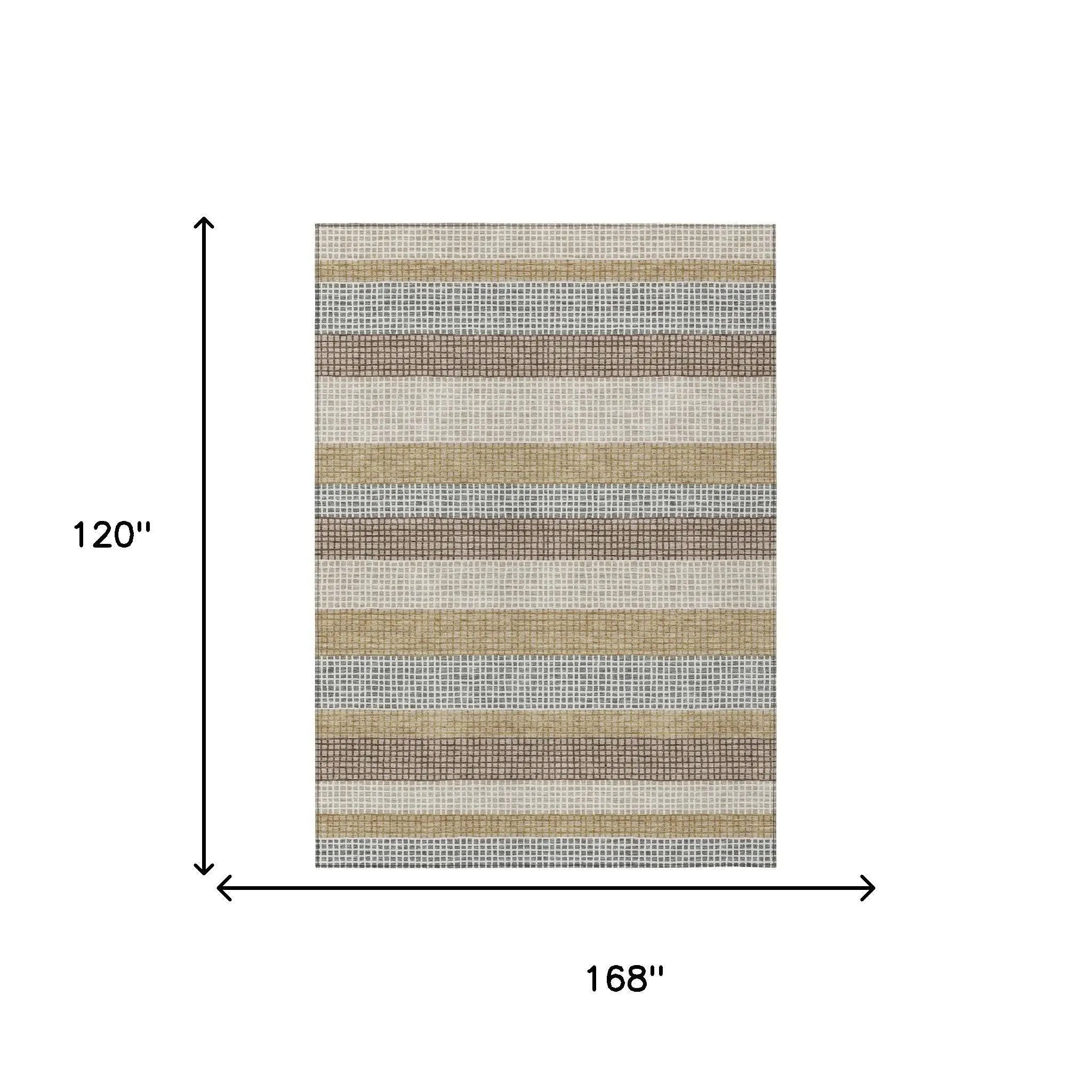 10' X 14' Beige And Ivory Striped Washable Indoor Outdoor Area Rug Homeroots Outdoor