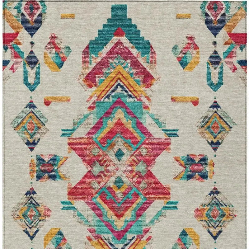 10' X 14' Beige And Ivory Tribal Washable Indoor Outdoor Area Rug Homeroots Outdoor