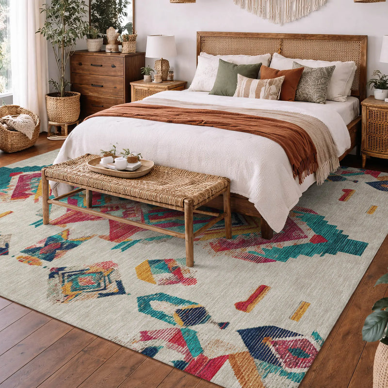 10' X 14' Beige And Ivory Tribal Washable Indoor Outdoor Area Rug Homeroots Outdoor
