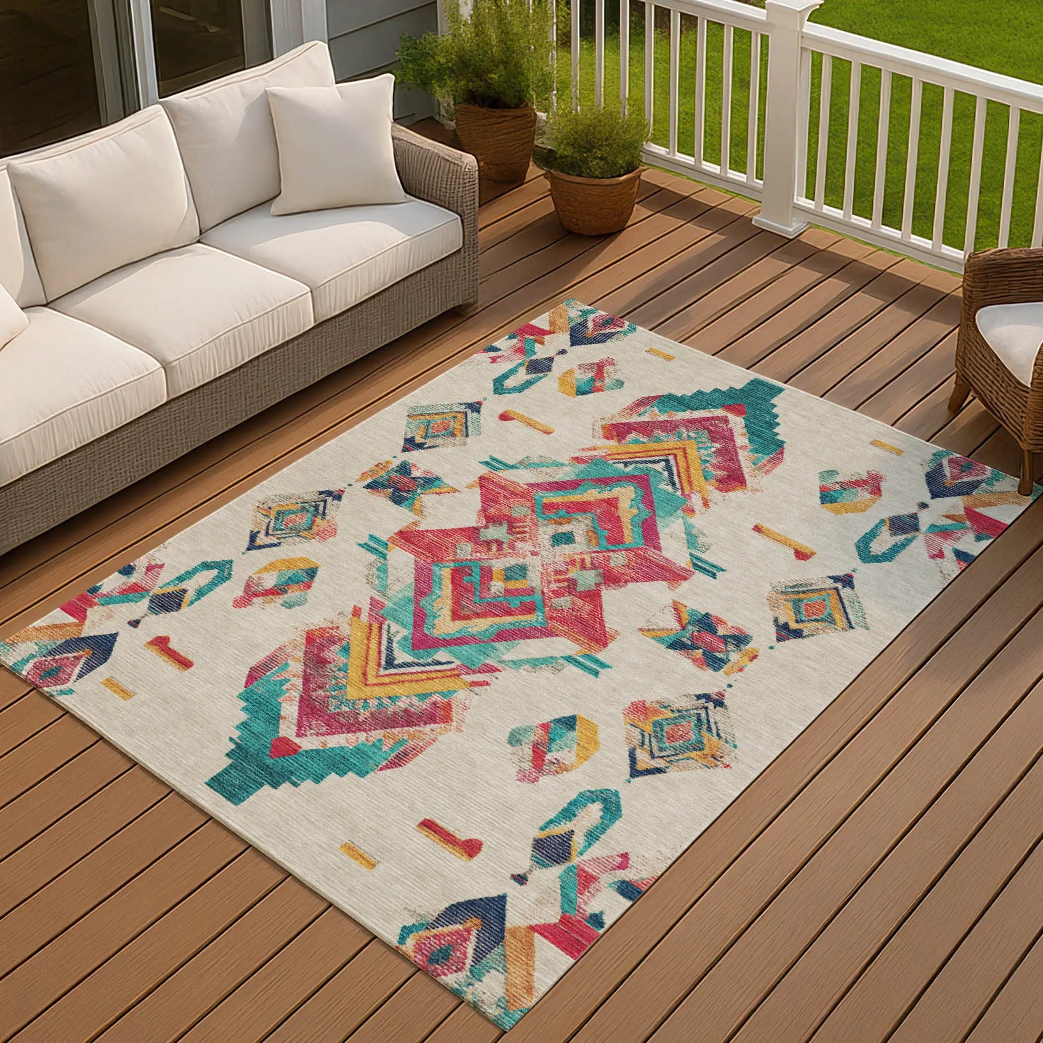 10' X 14' Beige And Ivory Tribal Washable Indoor Outdoor Area Rug Homeroots Outdoor