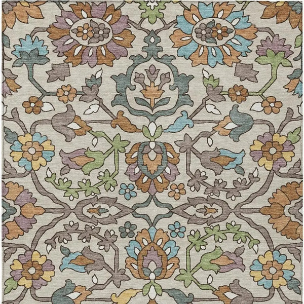 10' X 14' Beige And Orange Floral Washable Indoor Outdoor Area Rug Homeroots Outdoor