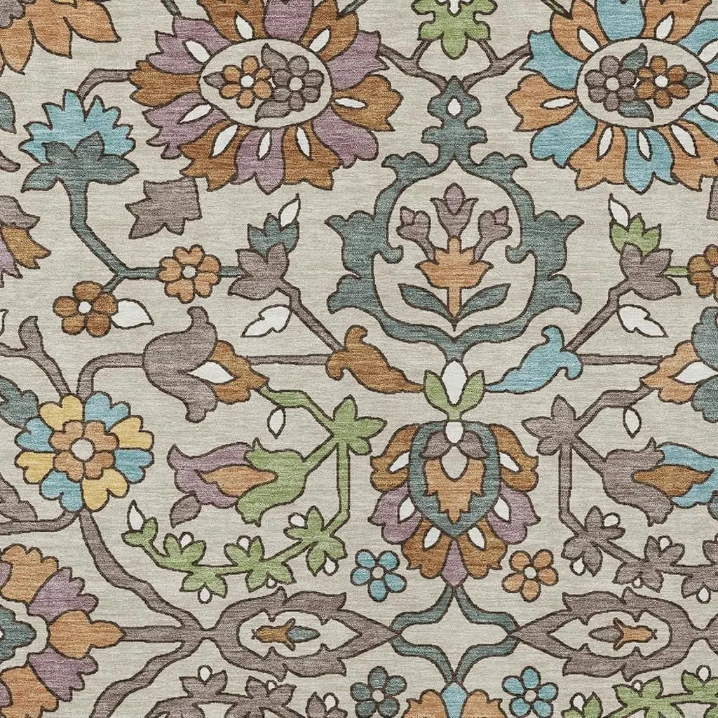 10' X 14' Beige And Orange Floral Washable Indoor Outdoor Area Rug Homeroots Outdoor