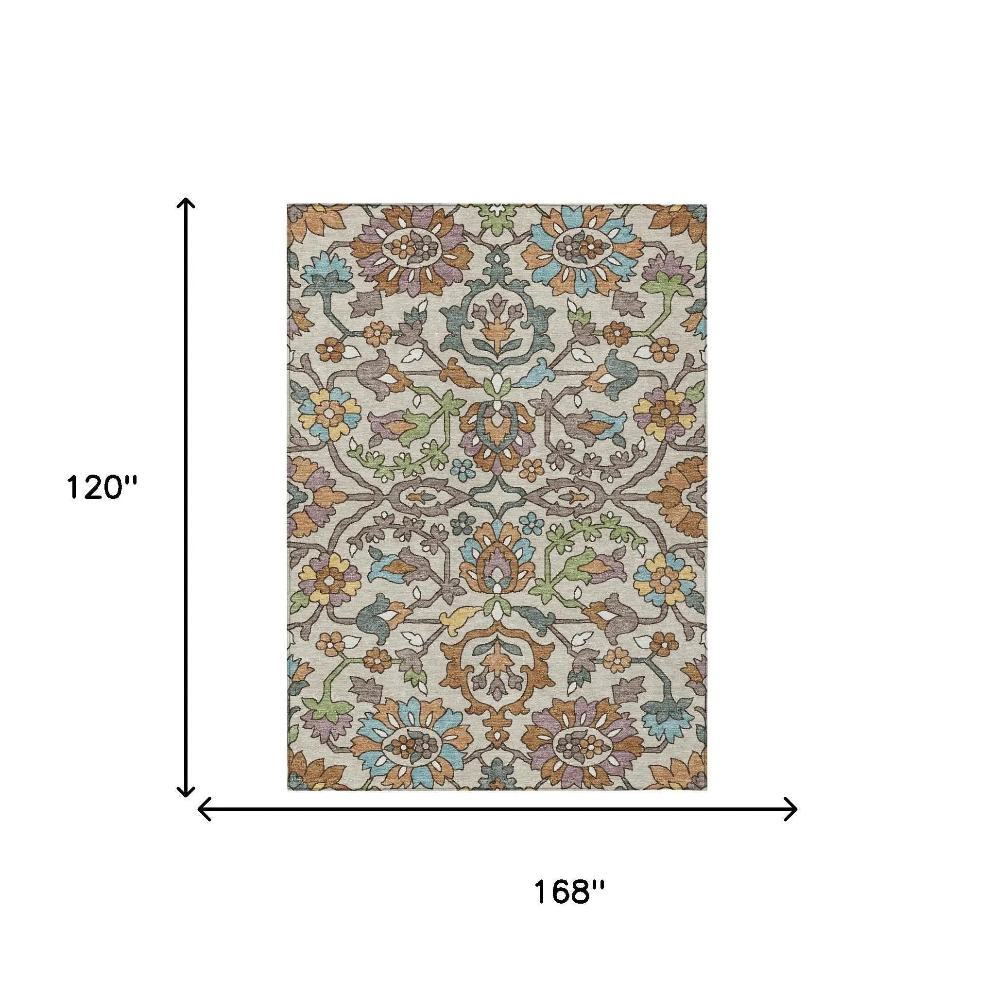10' X 14' Beige And Orange Floral Washable Indoor Outdoor Area Rug Homeroots Outdoor