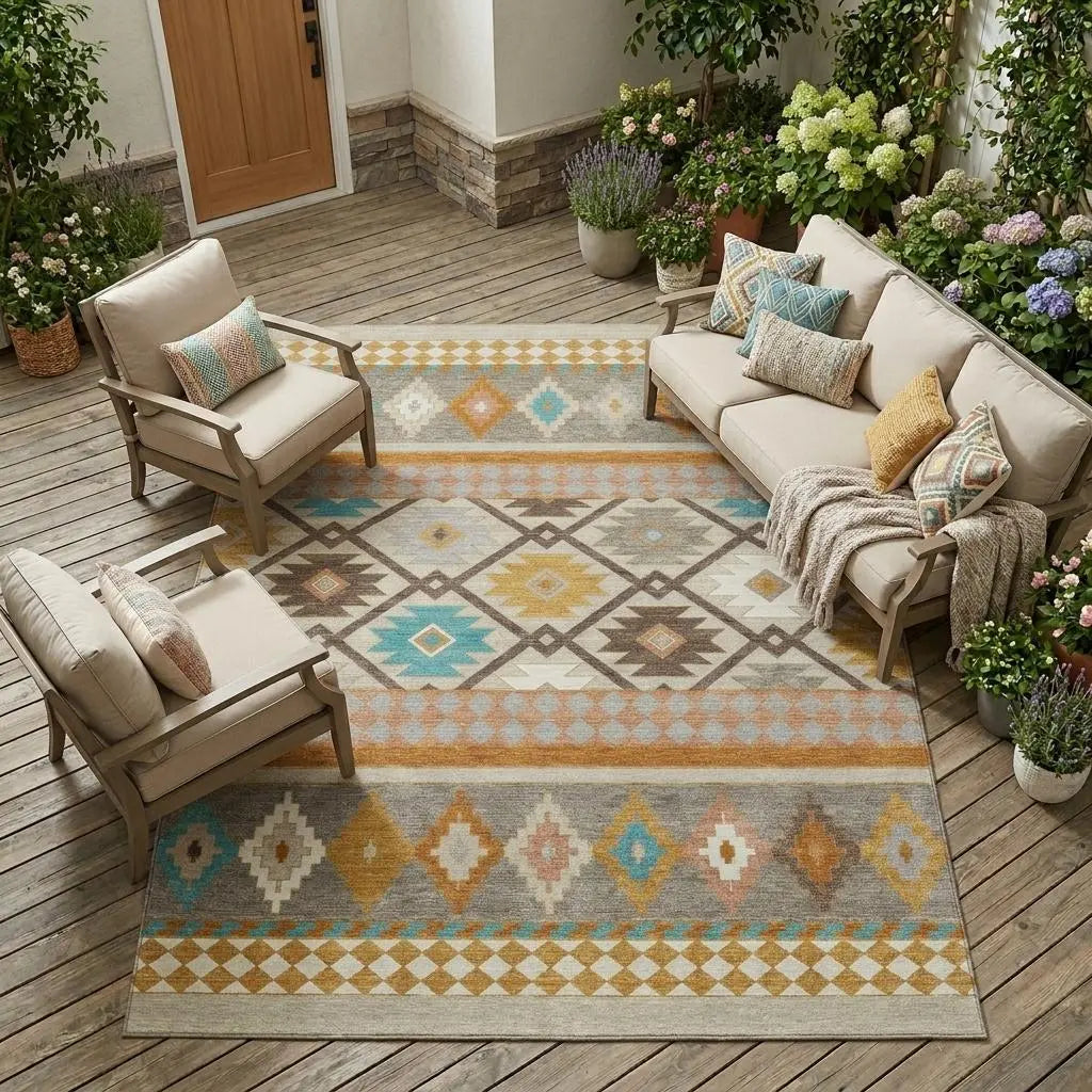 10' X 14' Beige And Orange Southwestern Washable Indoor Outdoor Area Rug Homeroots Outdoor