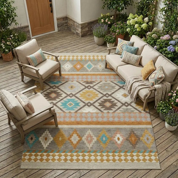 10' X 14' Beige And Orange Southwestern Washable Indoor Outdoor Area Rug Homeroots Outdoor
