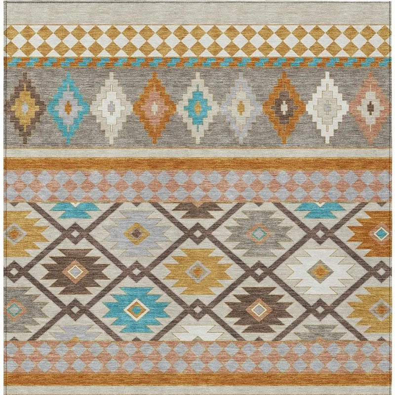 10' X 14' Beige And Orange Southwestern Washable Indoor Outdoor Area Rug Homeroots Outdoor