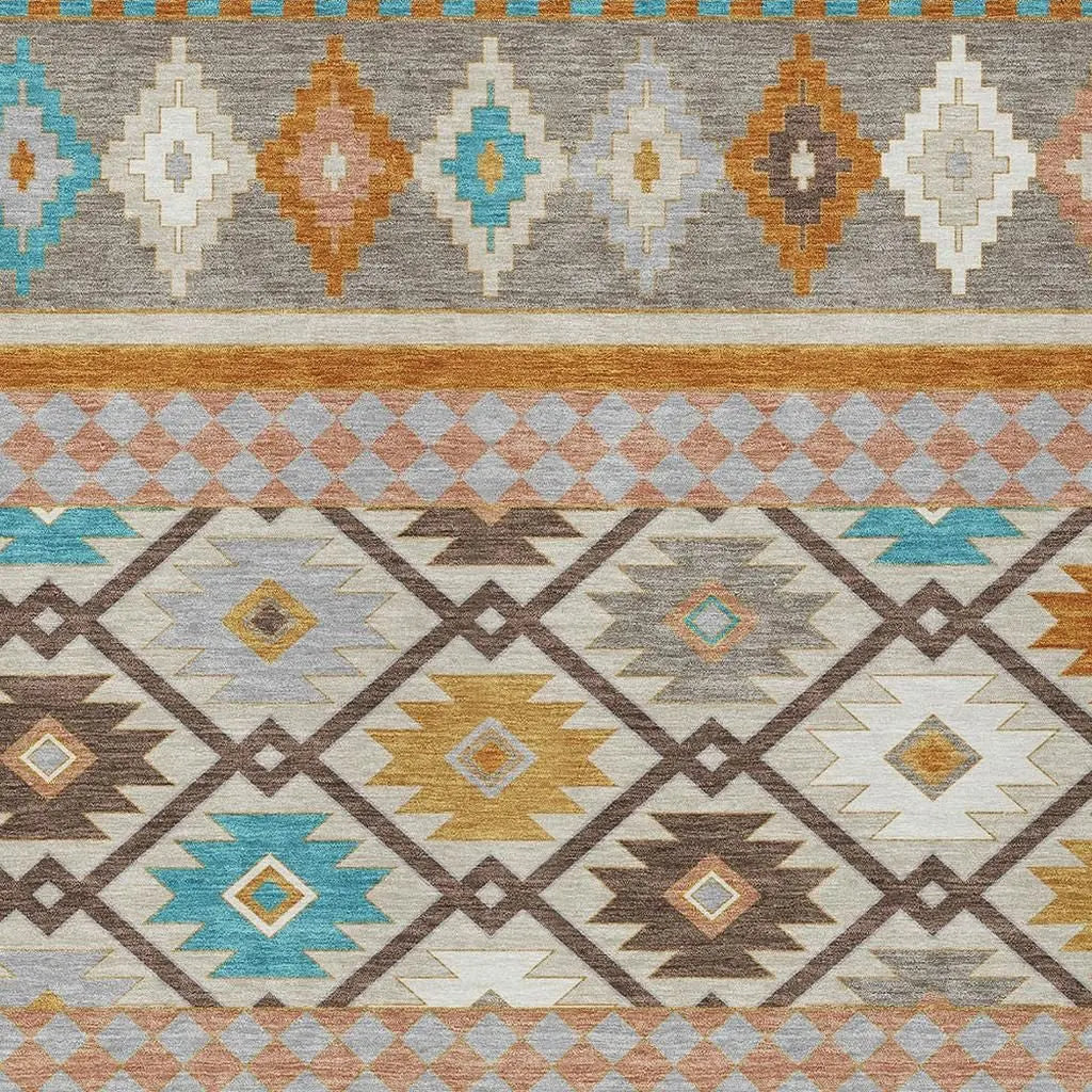 10' X 14' Beige And Orange Southwestern Washable Indoor Outdoor Area Rug Homeroots Outdoor