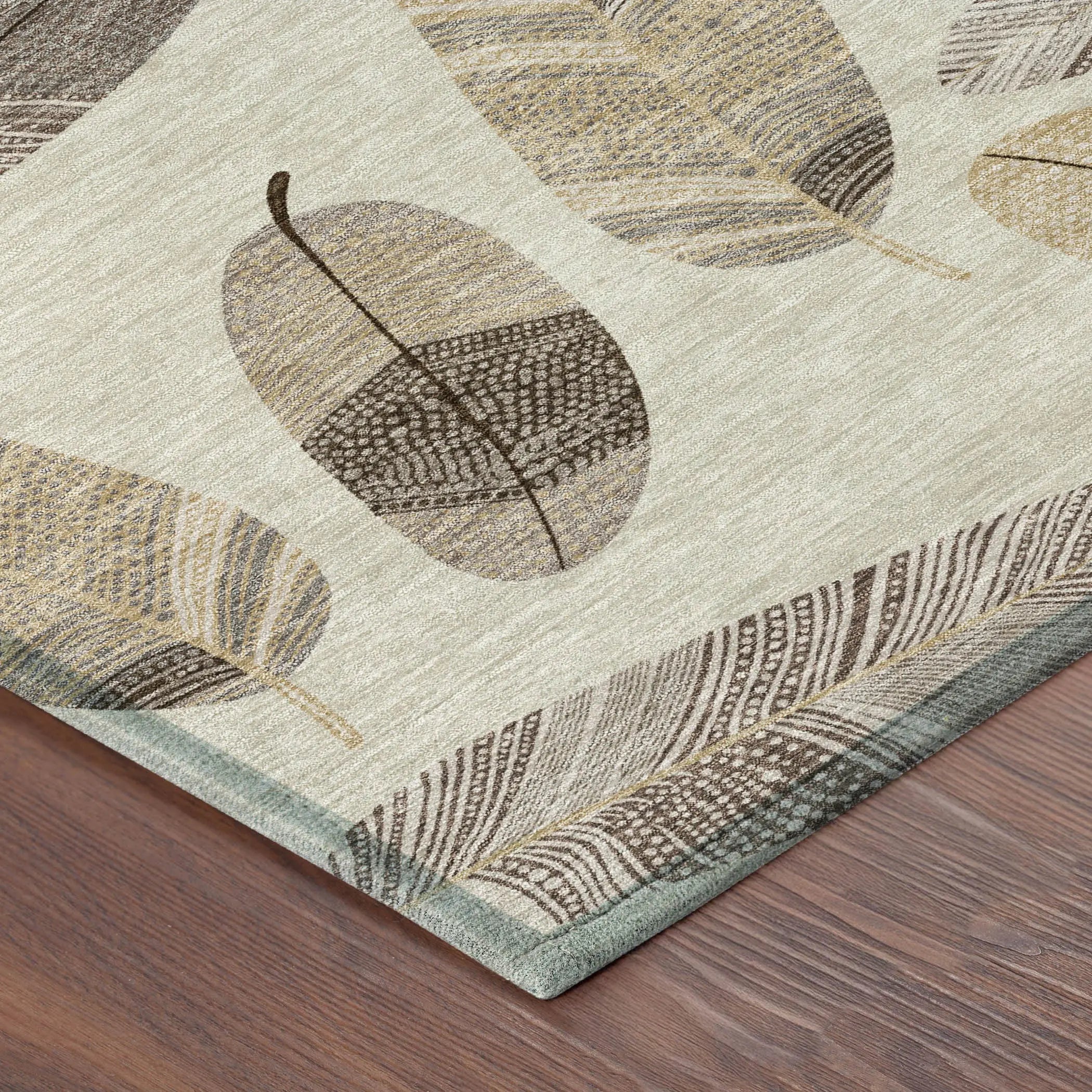 10' X 14' Beige And Sky Blue Botanical Leaves Washable Indoor Outdoor Area Rug Homeroots Outdoor