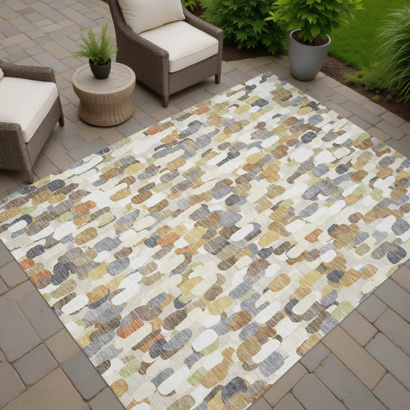 10' X 14' Beige And Taupe Abstract Washable Indoor Outdoor Area Rug Homeroots Outdoor
