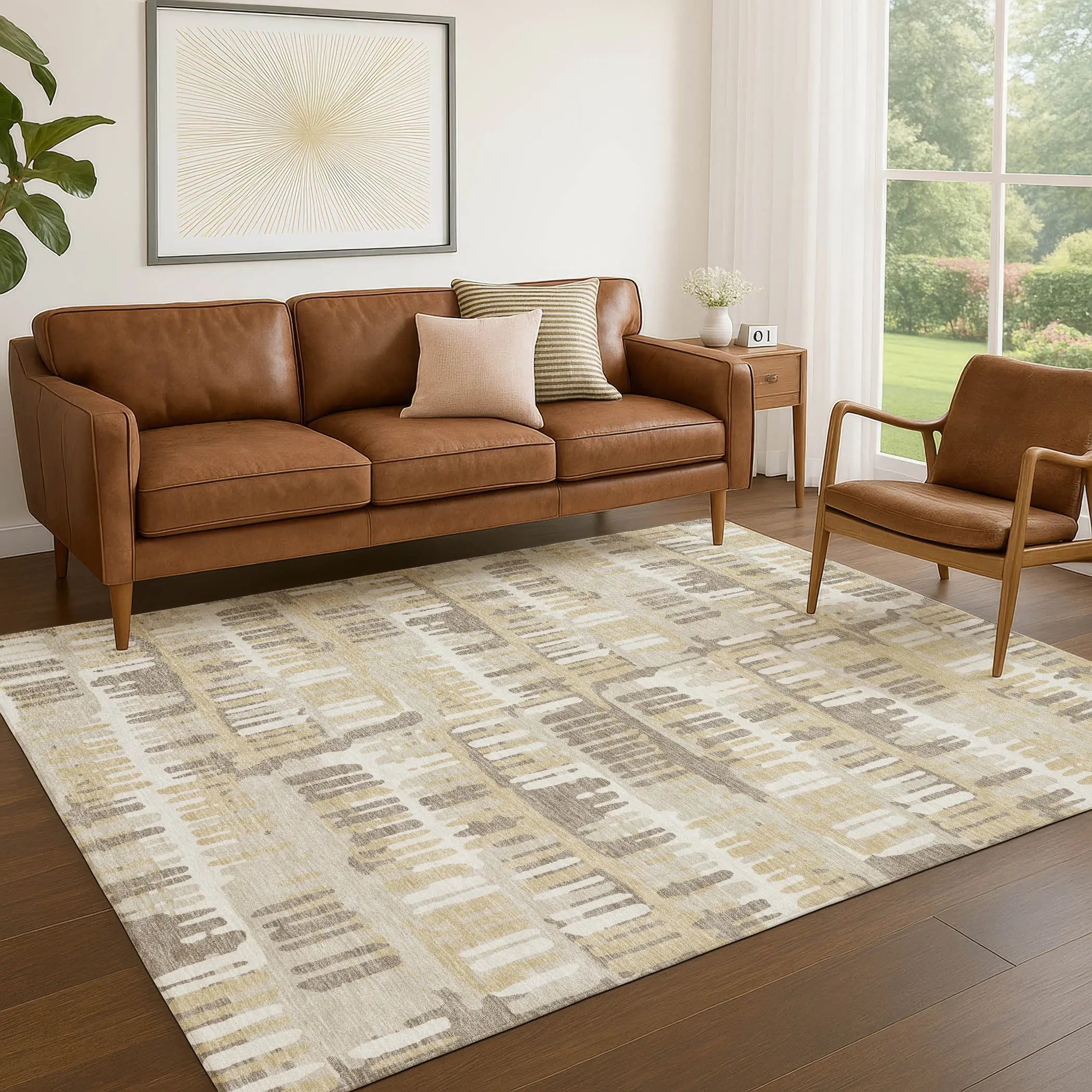 10' X 14' Beige And Taupe Abstract Washable Indoor Outdoor Area Rug Homeroots Outdoor