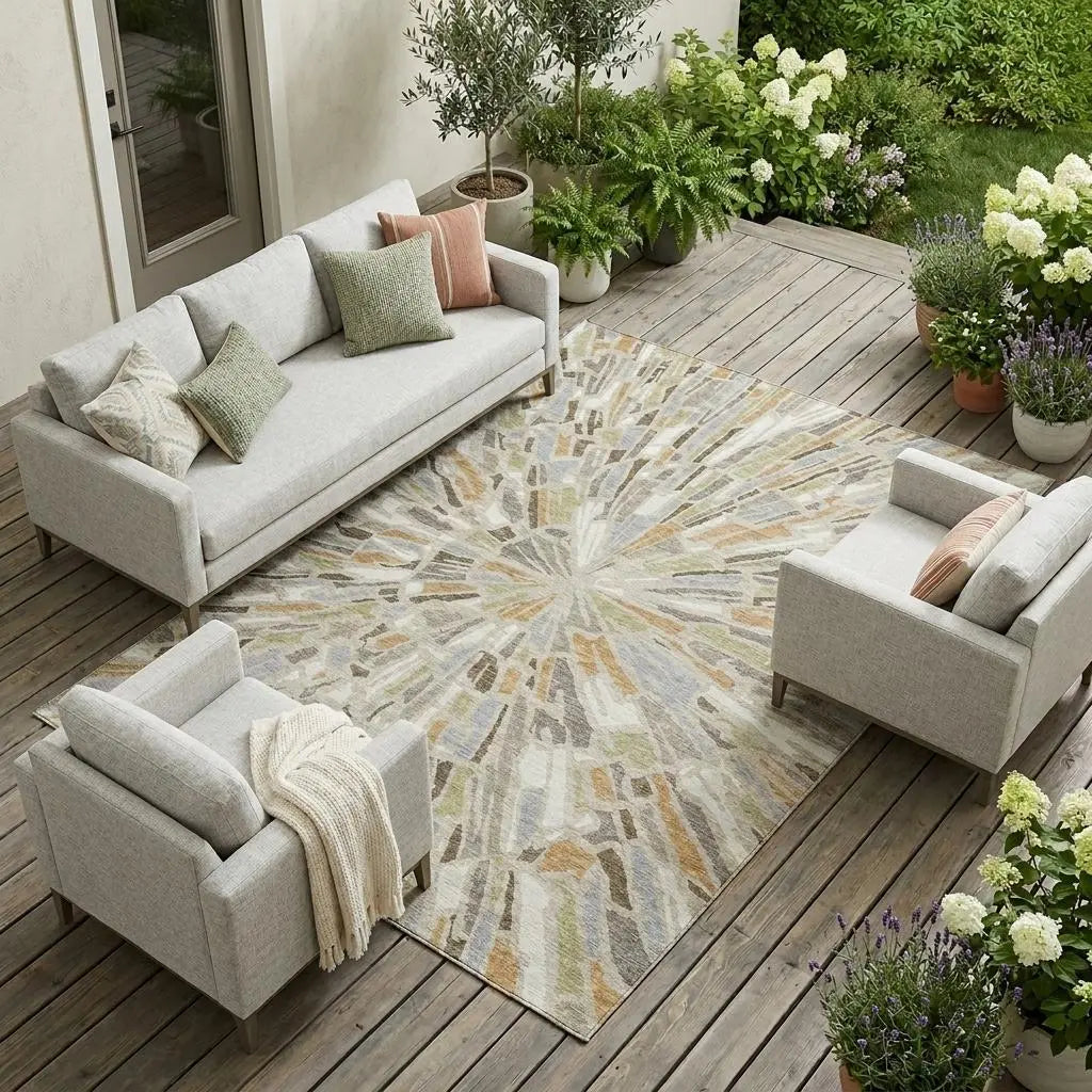 10' X 14' Beige And Taupe Abstract Washable Indoor Outdoor Area Rug Homeroots Outdoor