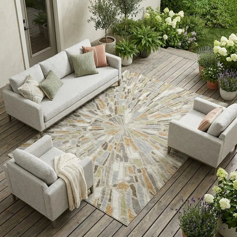 10' X 14' Beige And Taupe Abstract Washable Indoor Outdoor Area Rug Homeroots Outdoor