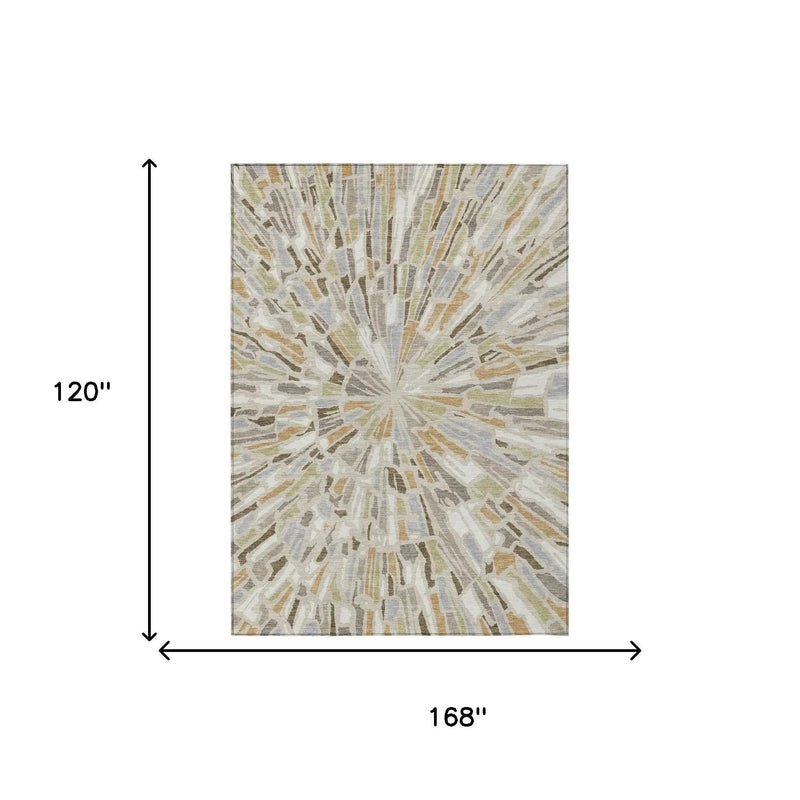 10' X 14' Beige And Taupe Abstract Washable Indoor Outdoor Area Rug Homeroots Outdoor