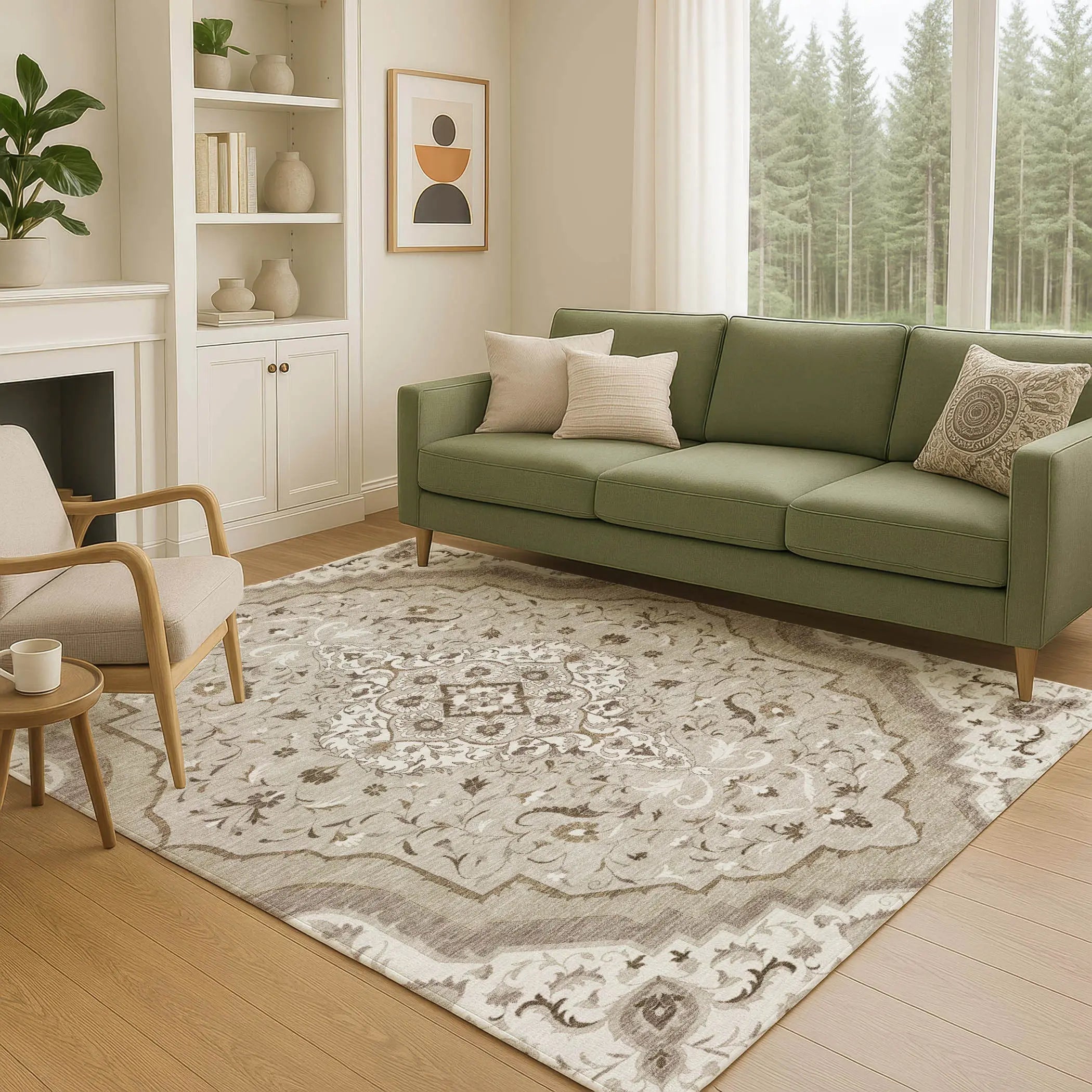 10' X 14' Beige And Taupe Medallion Washable Indoor Outdoor Area Rug Homeroots Outdoor