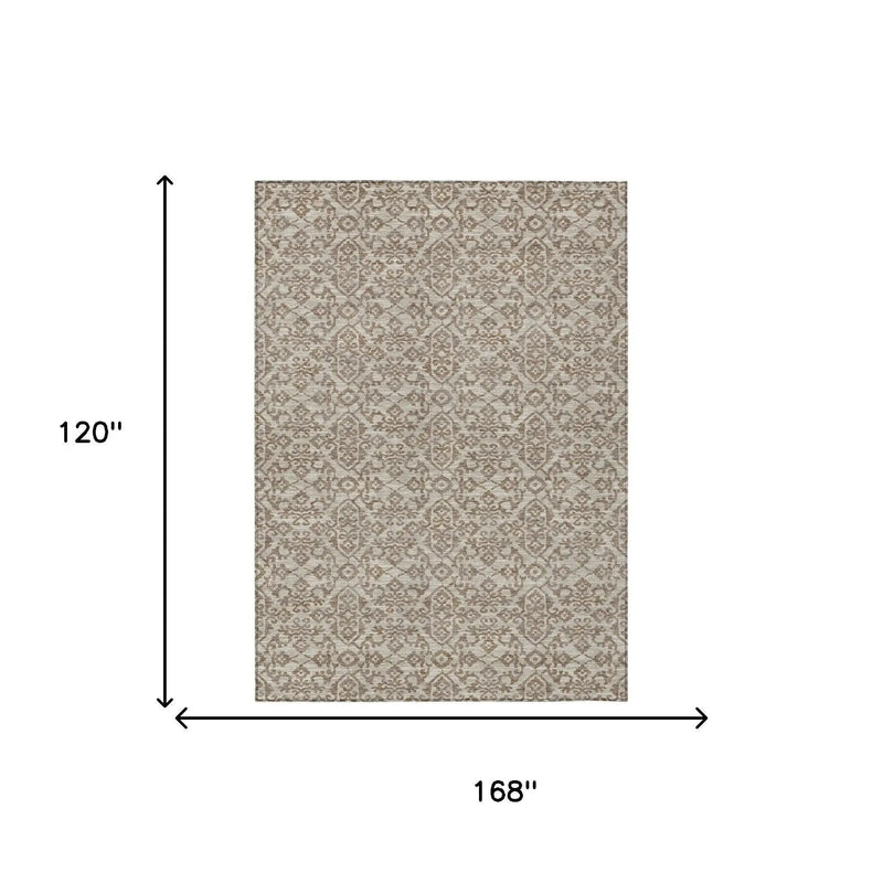 10' X 14' Beige And Taupe Oriental Washable Indoor Outdoor Area Rug Homeroots Outdoor