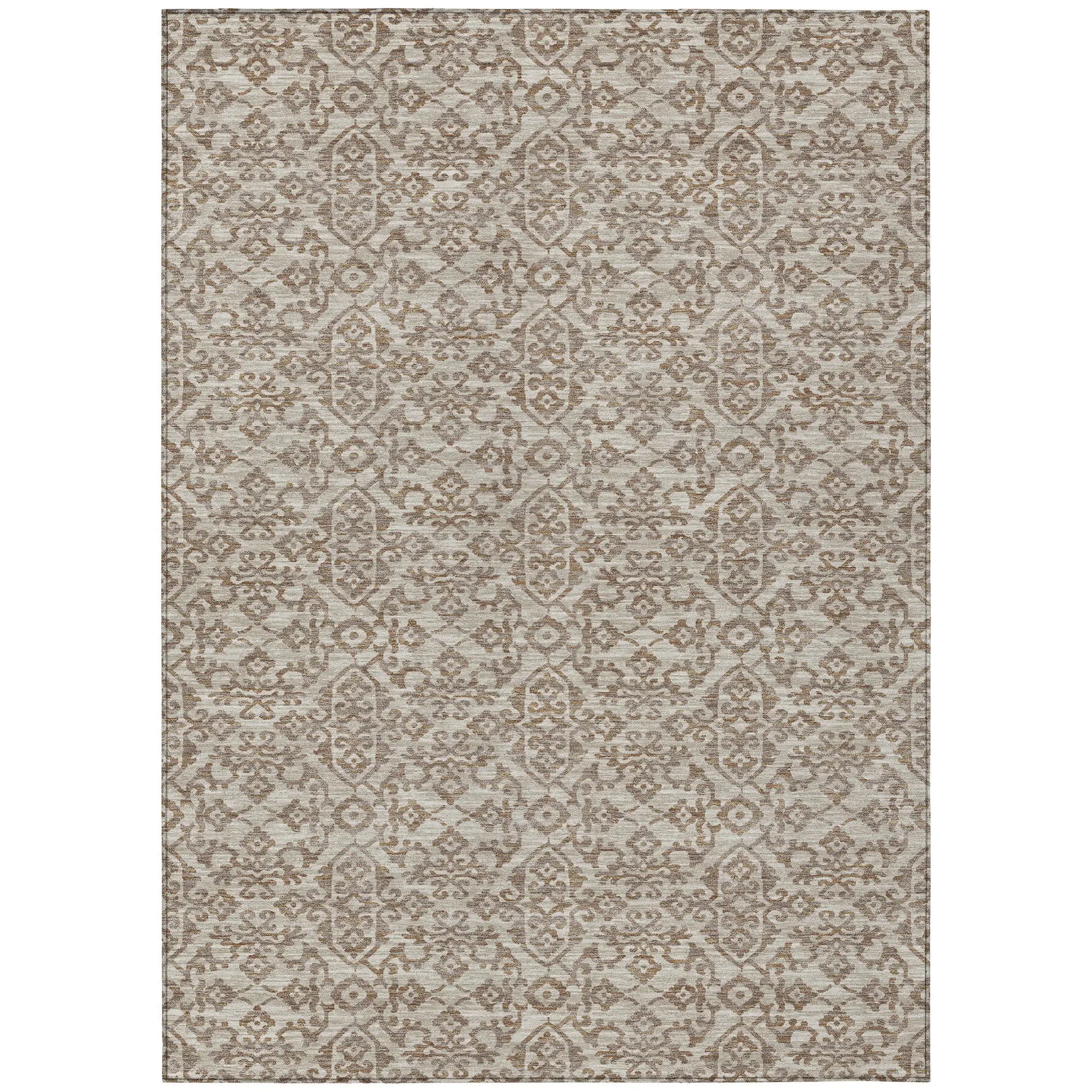 10' X 14' Beige And Taupe Oriental Washable Indoor Outdoor Area Rug Homeroots Outdoor