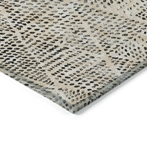 10' X 14' Beige Ivory And Black Geometric Washable Indoor Outdoor Area Rug - GreatEagleInc