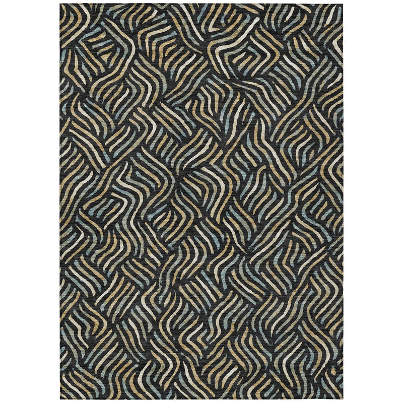 10' X 14' Black And Beige Abstract Washable Indoor Outdoor Area Rug Homeroots Outdoor