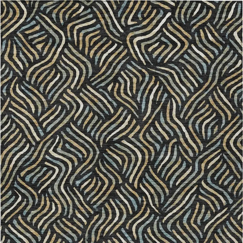 10' X 14' Black And Beige Abstract Washable Indoor Outdoor Area Rug Homeroots Outdoor