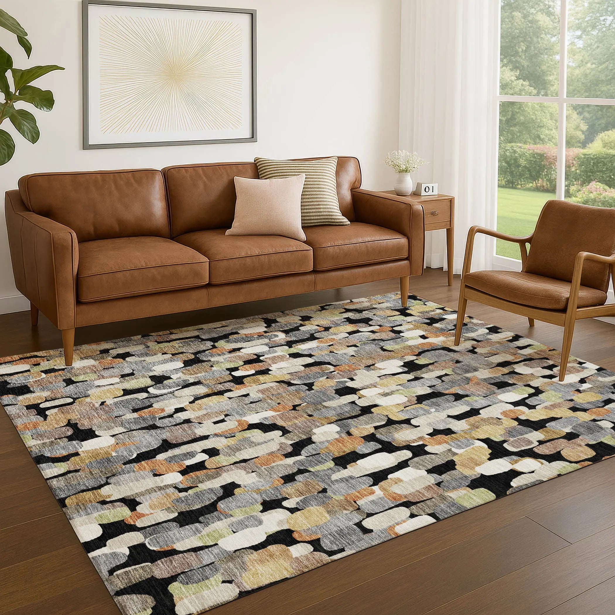 10' X 14' Black And Beige Abstract Washable Indoor Outdoor Area Rug Homeroots Outdoor