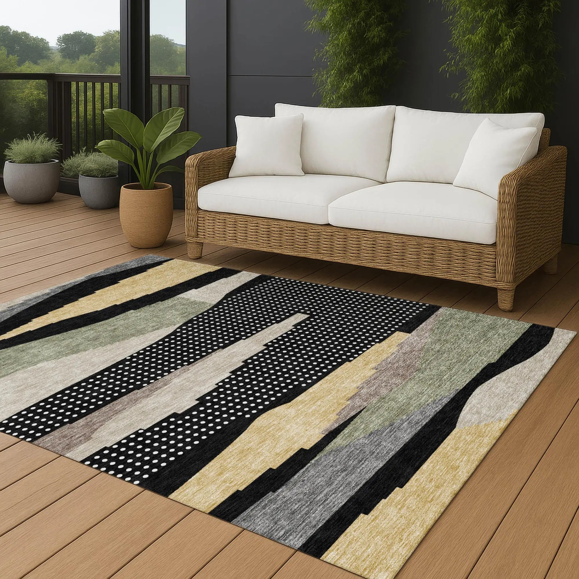 10' X 14' Black And Beige Abstract Washable Indoor Outdoor Area Rug Homeroots Outdoor