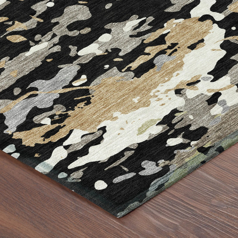 10' X 14' Black And Beige Abstract Washable Indoor Outdoor Area Rug Homeroots Outdoor