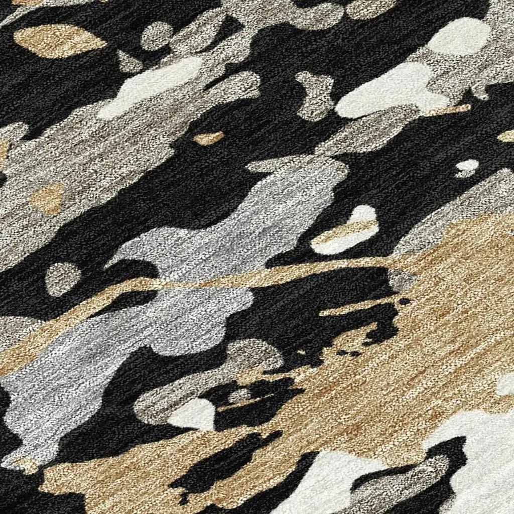 10' X 14' Black And Beige Abstract Washable Indoor Outdoor Area Rug Homeroots Outdoor
