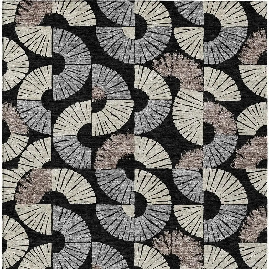 10' X 14' Black And Beige Geometric Washable Indoor Outdoor Area Rug Homeroots Outdoor