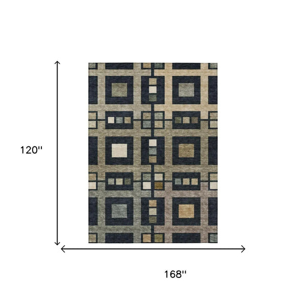 10' X 14' Black And Beige Geometric Washable Indoor Outdoor Area Rug Homeroots Outdoor