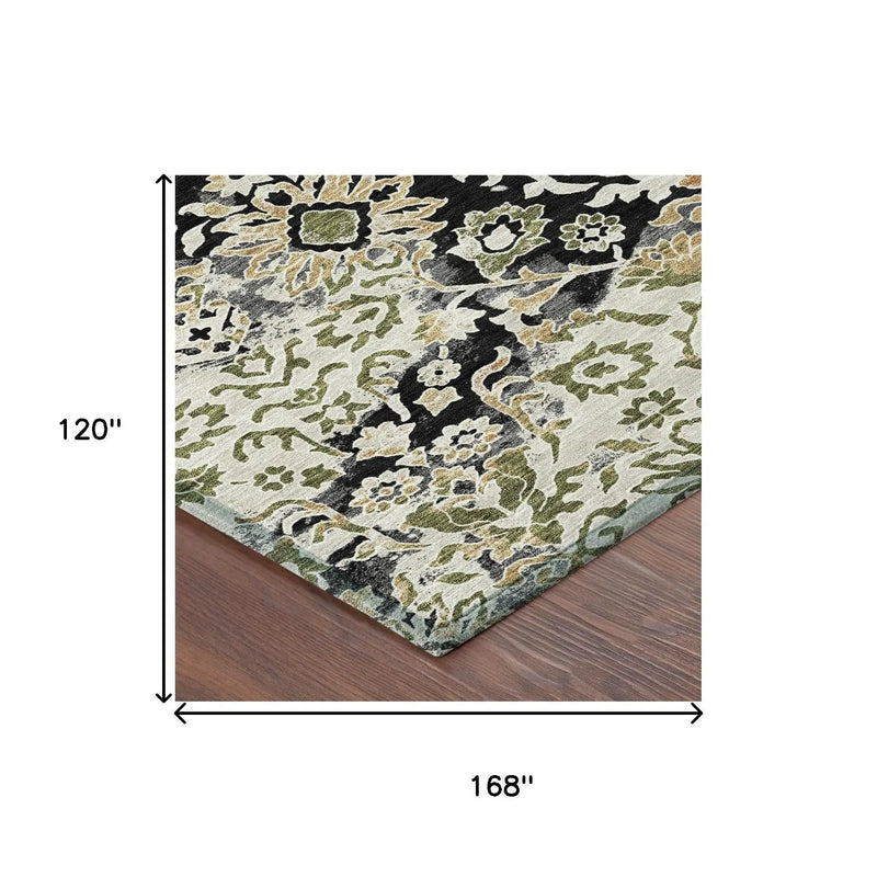10' X 14' Black And Beige Geometric Washable Indoor Outdoor Area Rug Homeroots Outdoor