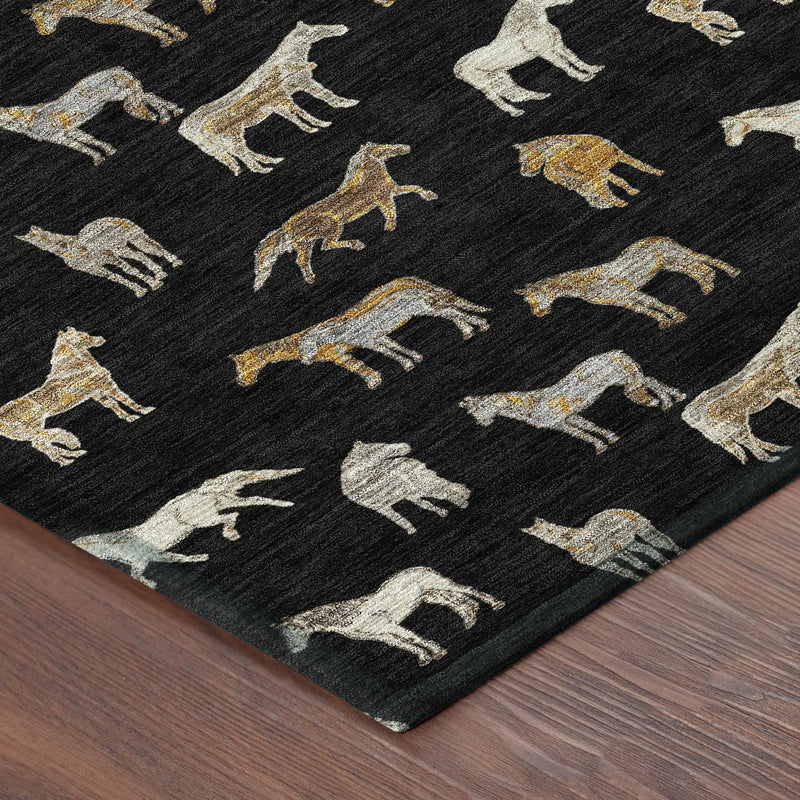 10' X 14' Black And Beige Horse Washable Indoor Outdoor Area Rug Homeroots Outdoor