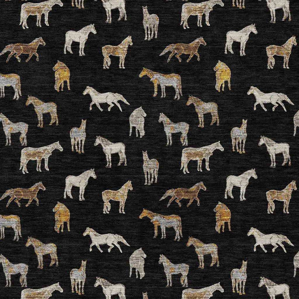 10' X 14' Black And Beige Horse Washable Indoor Outdoor Area Rug Homeroots Outdoor