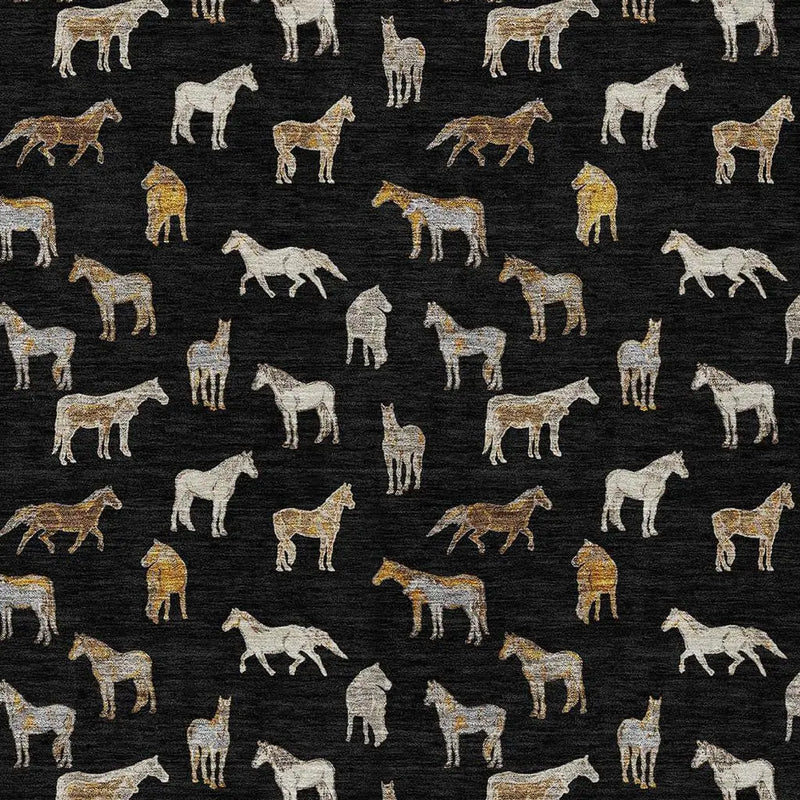 10' X 14' Black And Beige Horse Washable Indoor Outdoor Area Rug Homeroots Outdoor