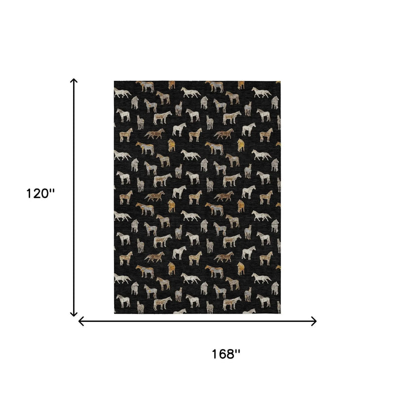 10' X 14' Black And Beige Horse Washable Indoor Outdoor Area Rug Homeroots Outdoor