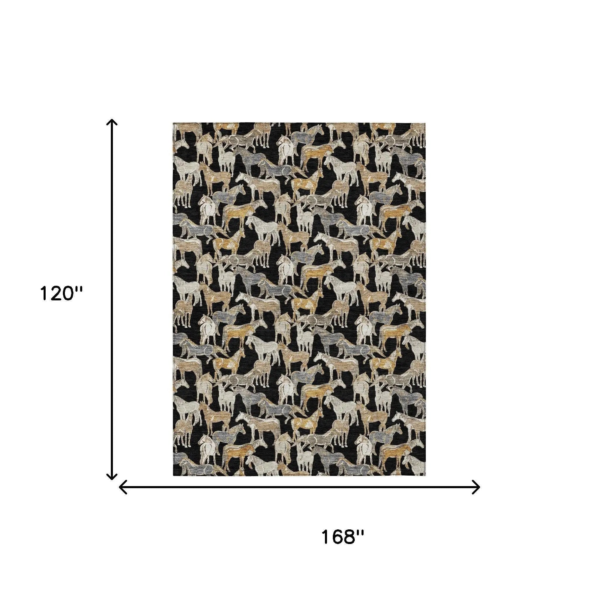 10' X 14' Black And Beige Horse Washable Indoor Outdoor Area Rug Homeroots Outdoor