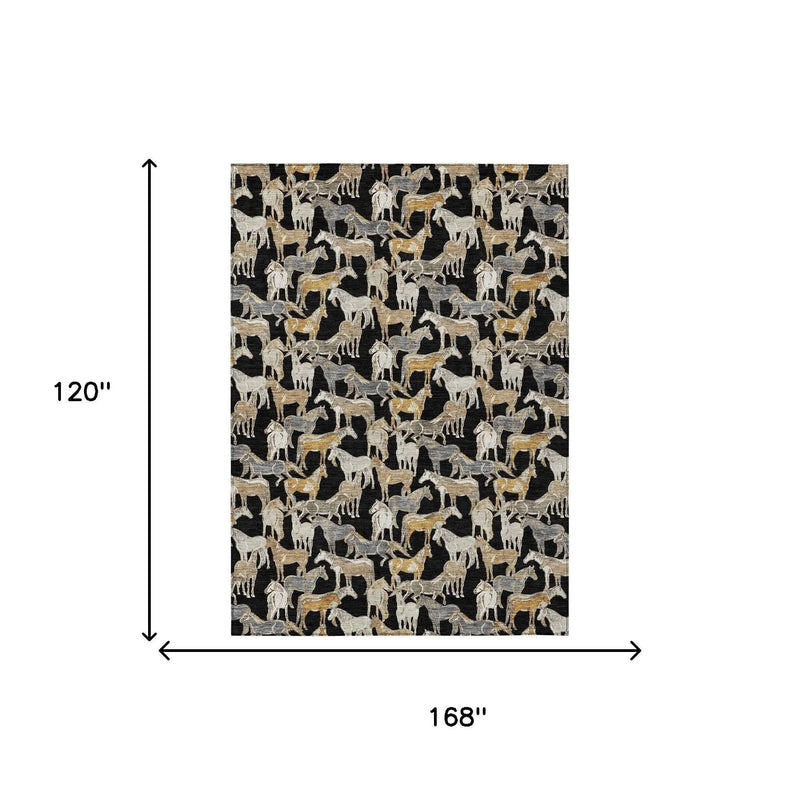 10' X 14' Black And Beige Horse Washable Indoor Outdoor Area Rug Homeroots Outdoor