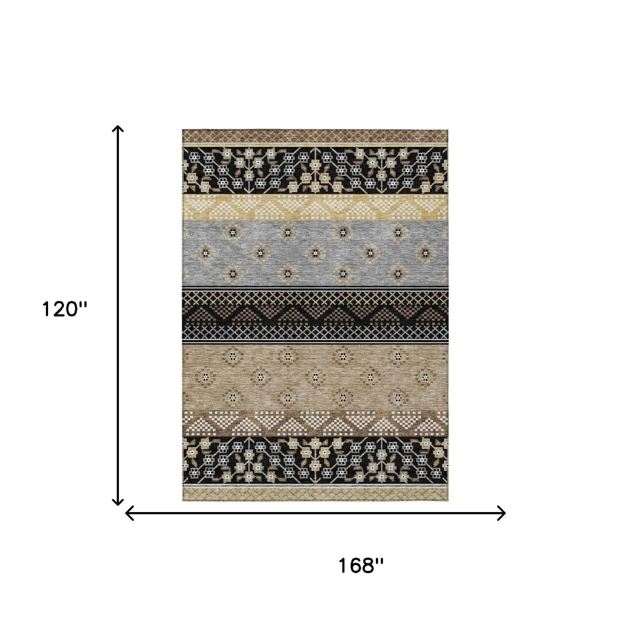 10' X 14' Black And Beige Striped Washable Indoor Outdoor Area Rug Homeroots Outdoor