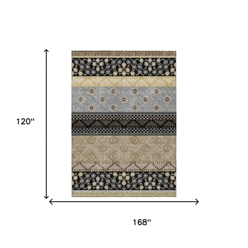 10' X 14' Black And Beige Striped Washable Indoor Outdoor Area Rug Homeroots Outdoor
