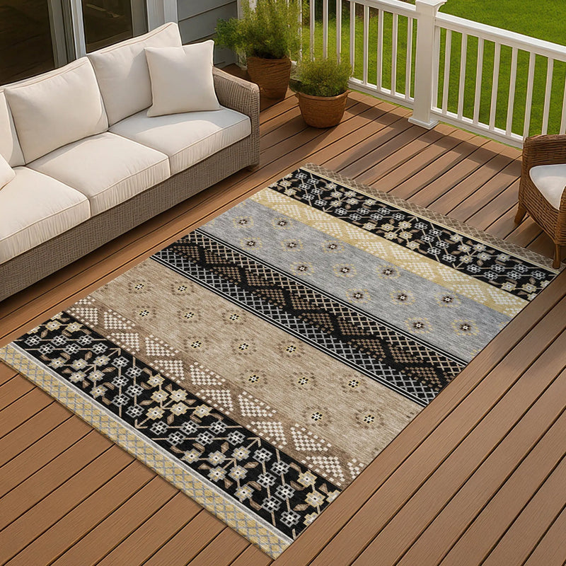 10' X 14' Black And Beige Striped Washable Indoor Outdoor Area Rug Homeroots Outdoor