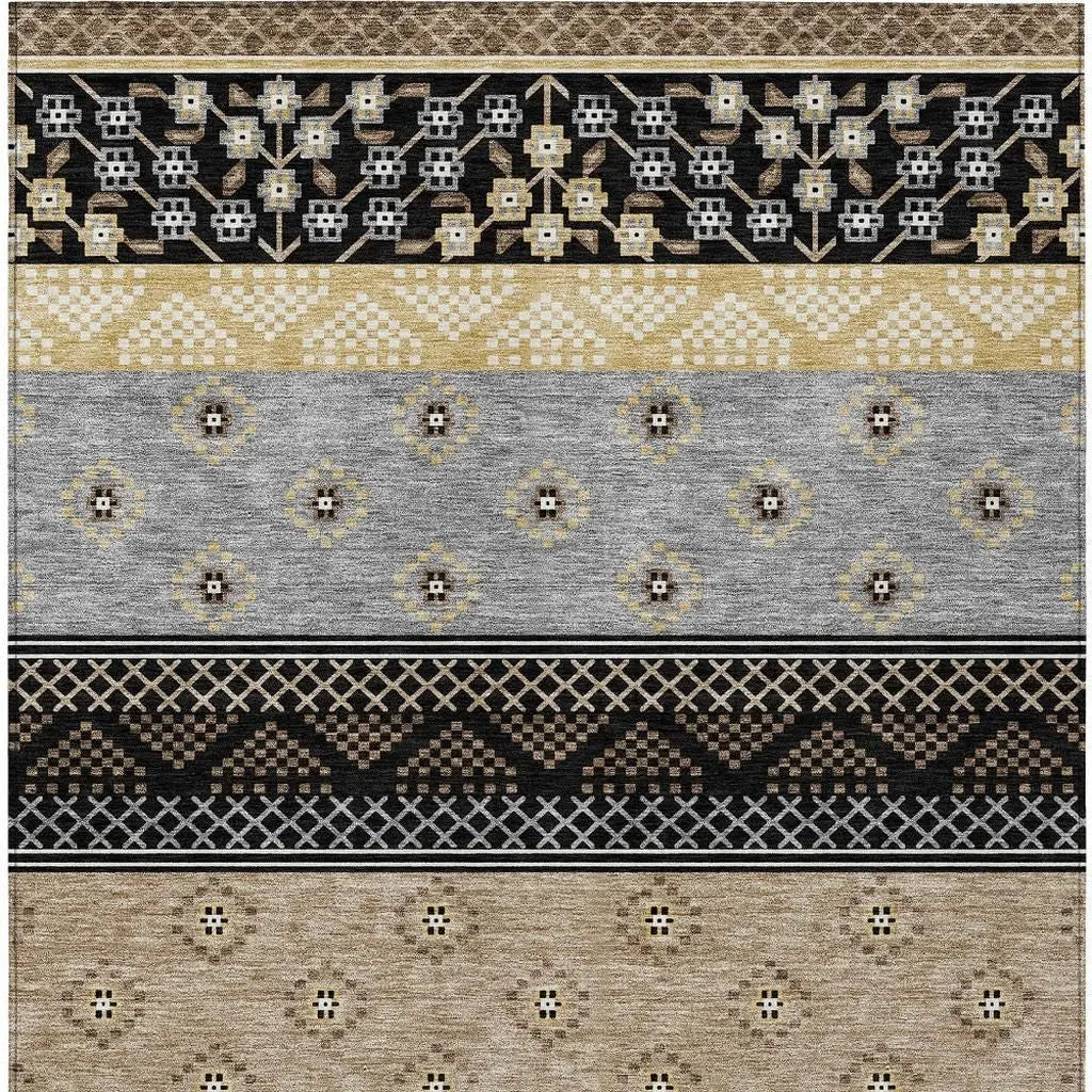 10' X 14' Black And Beige Striped Washable Indoor Outdoor Area Rug Homeroots Outdoor