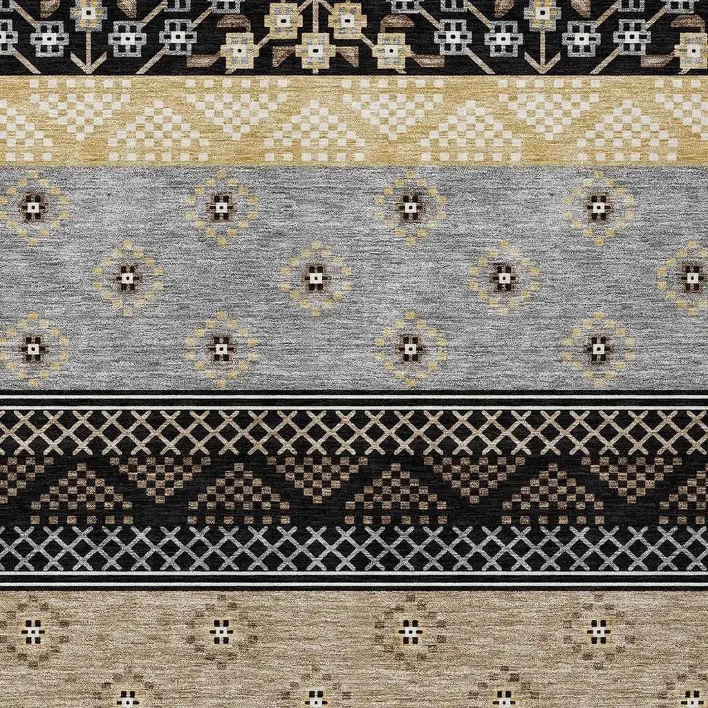 10' X 14' Black And Beige Striped Washable Indoor Outdoor Area Rug Homeroots Outdoor