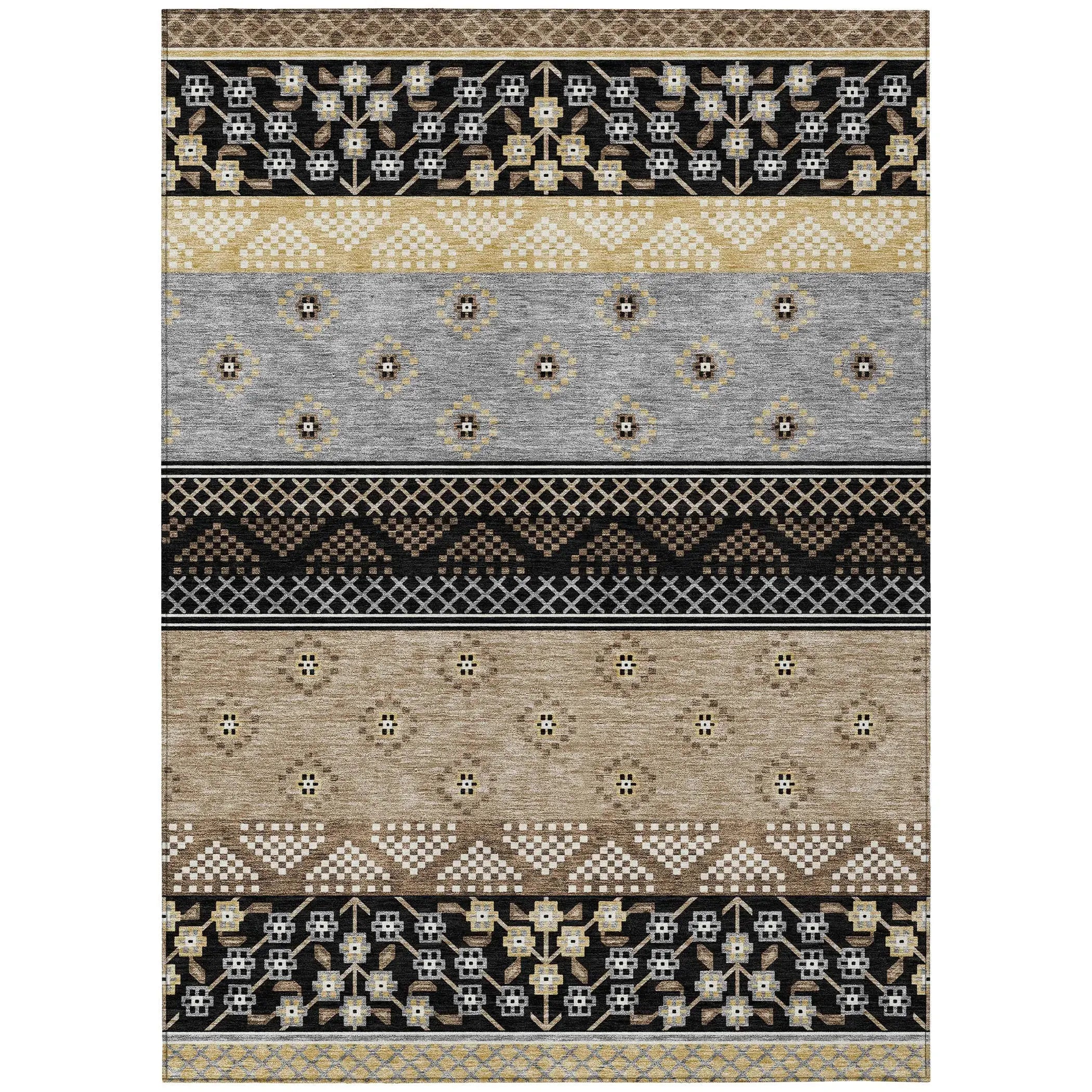 10' X 14' Black And Beige Striped Washable Indoor Outdoor Area Rug Homeroots Outdoor