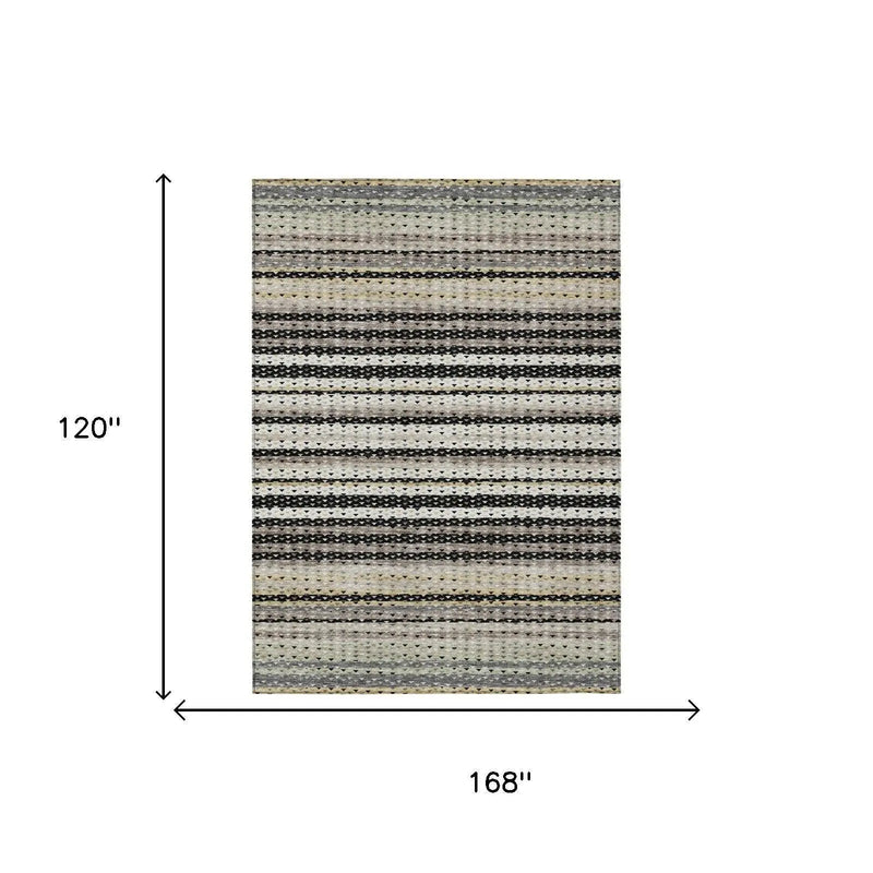 10' X 14' Black And Beige Striped Washable Indoor Outdoor Area Rug Homeroots Outdoor