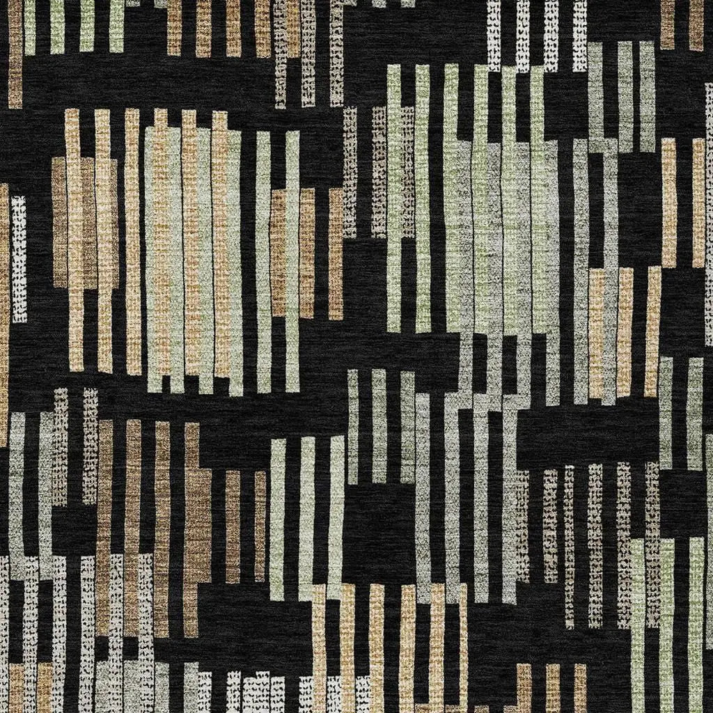 10' X 14' Black And Beige Striped Washable Indoor Outdoor Area Rug Homeroots Outdoor