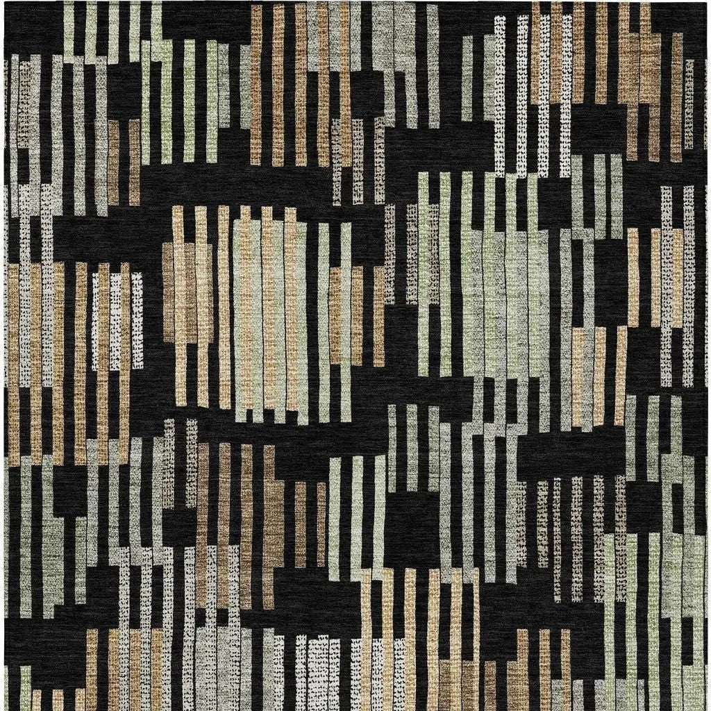 10' X 14' Black And Beige Striped Washable Indoor Outdoor Area Rug Homeroots Outdoor